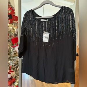 Chelsea Flower Beaded Sequins Formal Top NWT Size Large Mutlicolor Shine‎